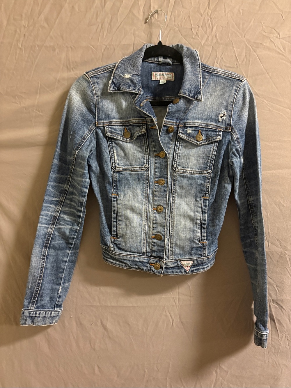 Guess Light Blue Distressed Denim Jacket - Women's